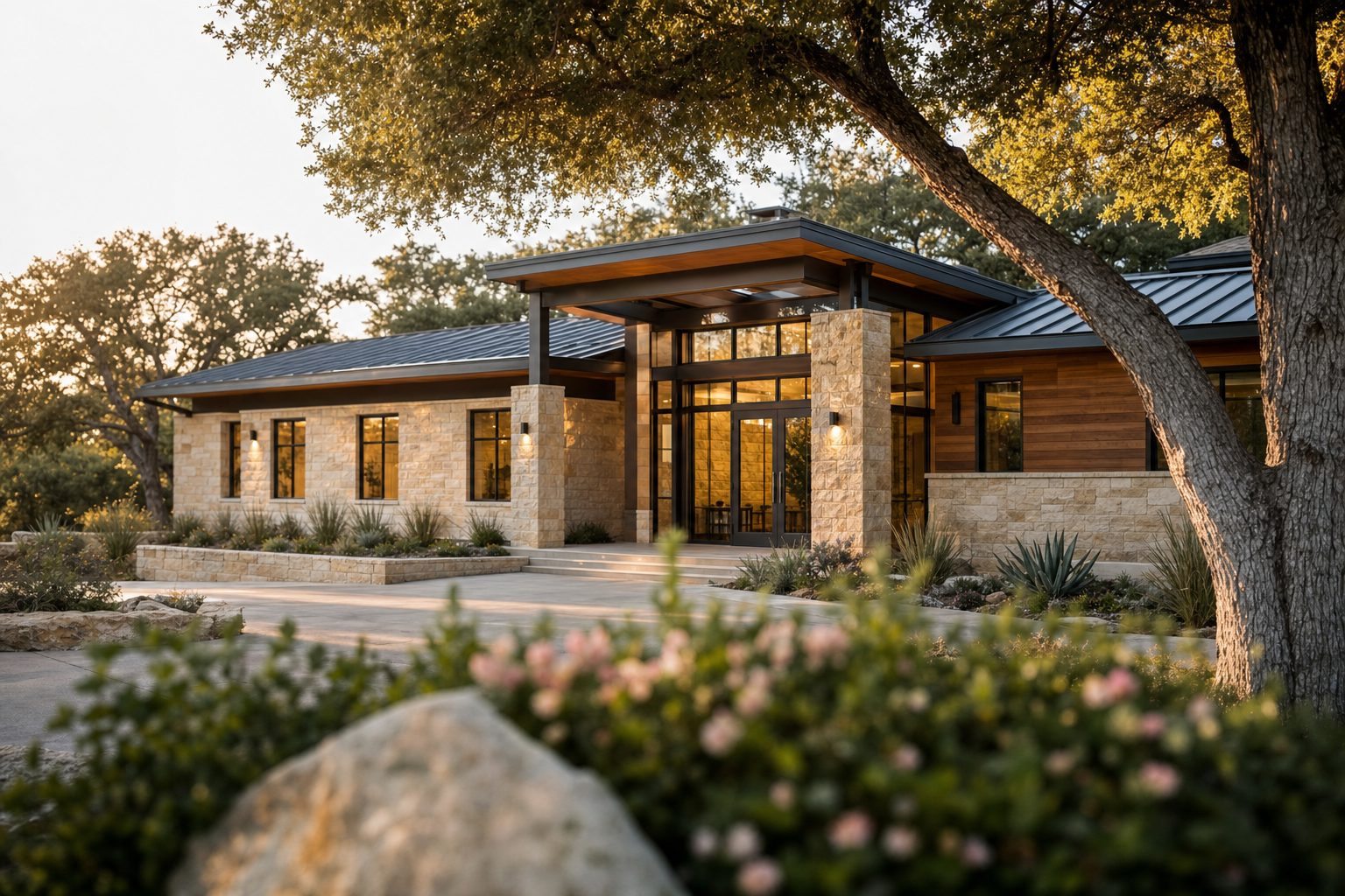 Modern healthcare office building exterior in the Texas Hill Country